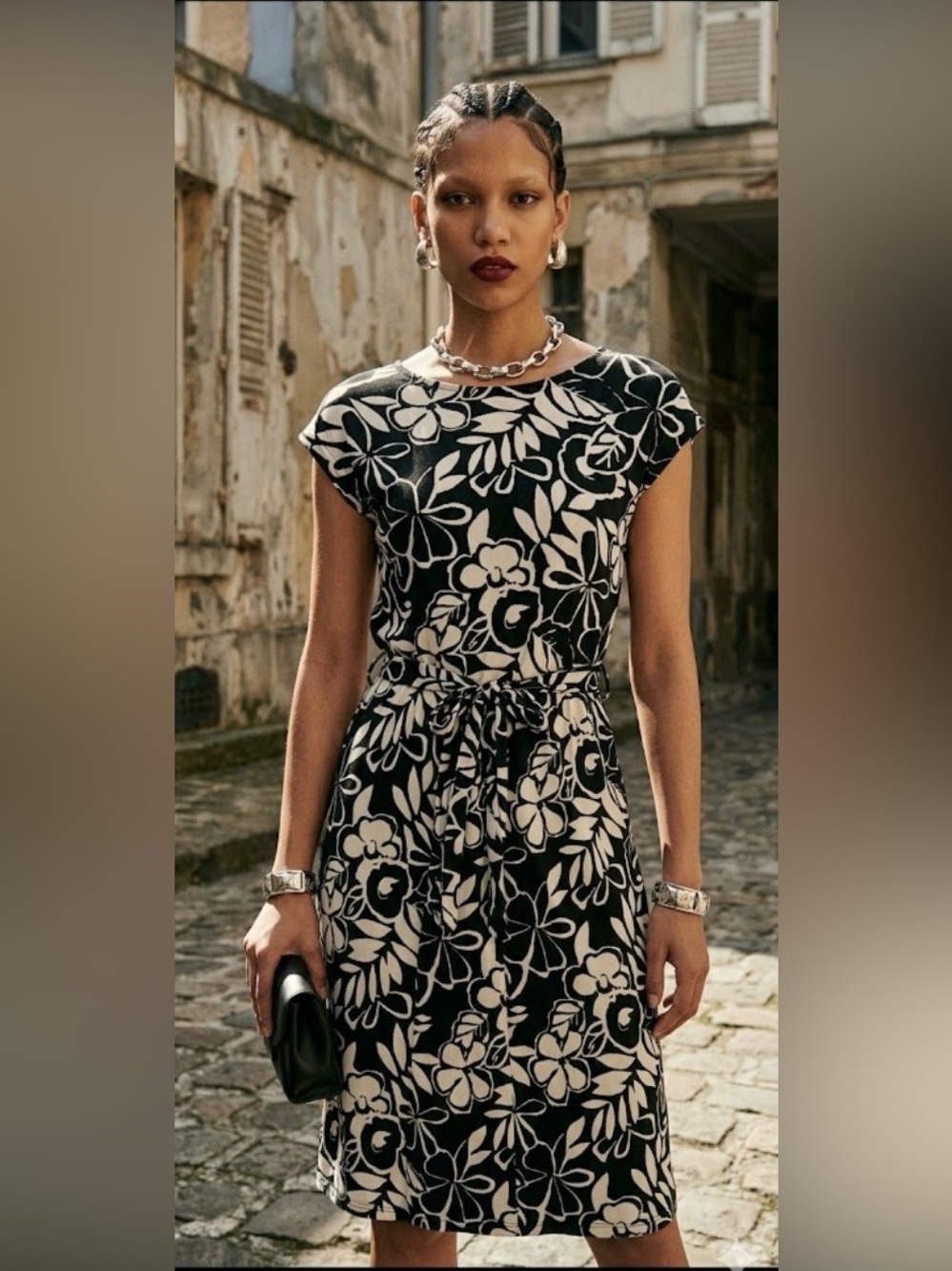 Vintage Y2K Hilo Hattie Tropical Floral Midi Dress Black White Short Sleeve XL